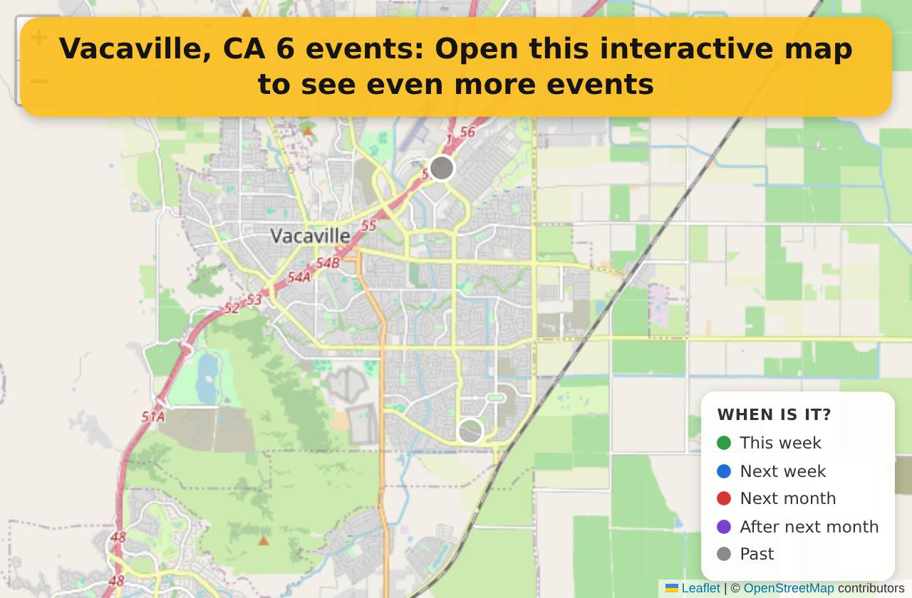 Map of events in Vacaville, CA on the interactive EVENTULIST map