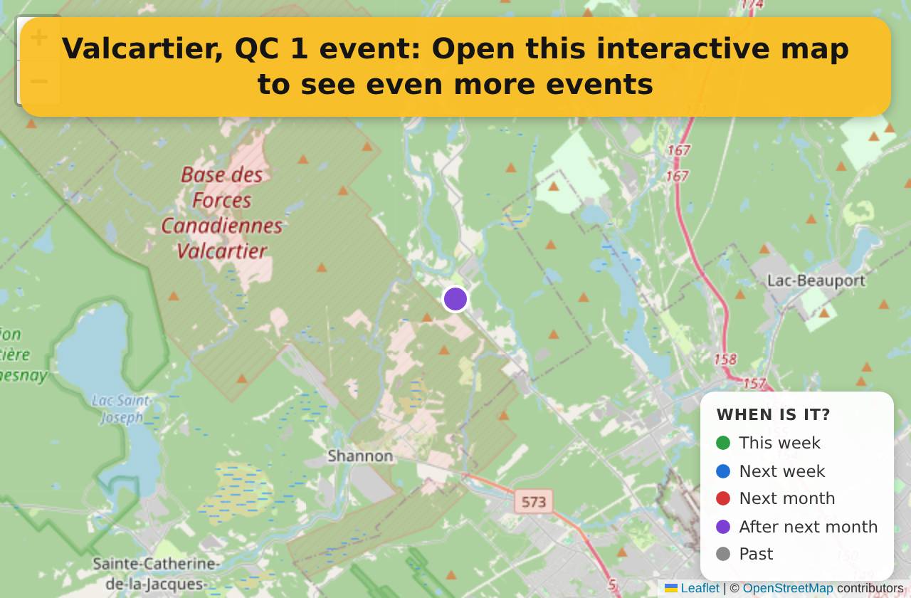 Map of events in Valcartier, QC on the interactive EVENTULIST map
