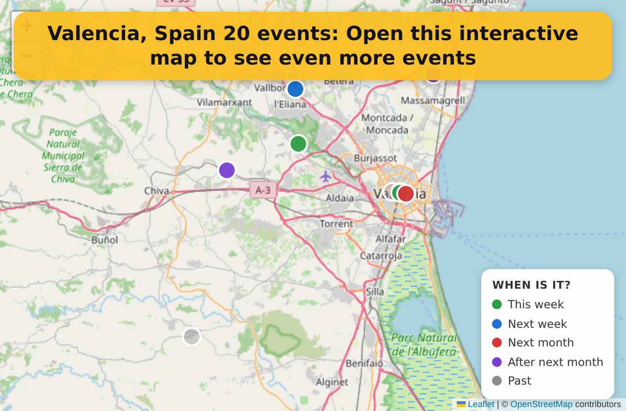 Map of events in Valencia, Spain on the interactive EVENTULIST map