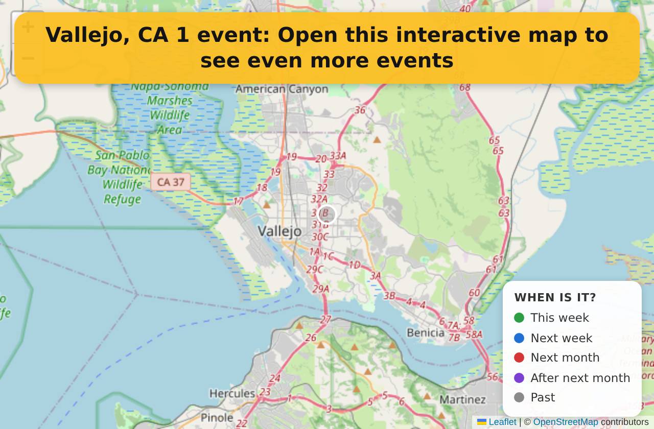 Map of events in Vallejo, CA on the interactive EVENTULIST map