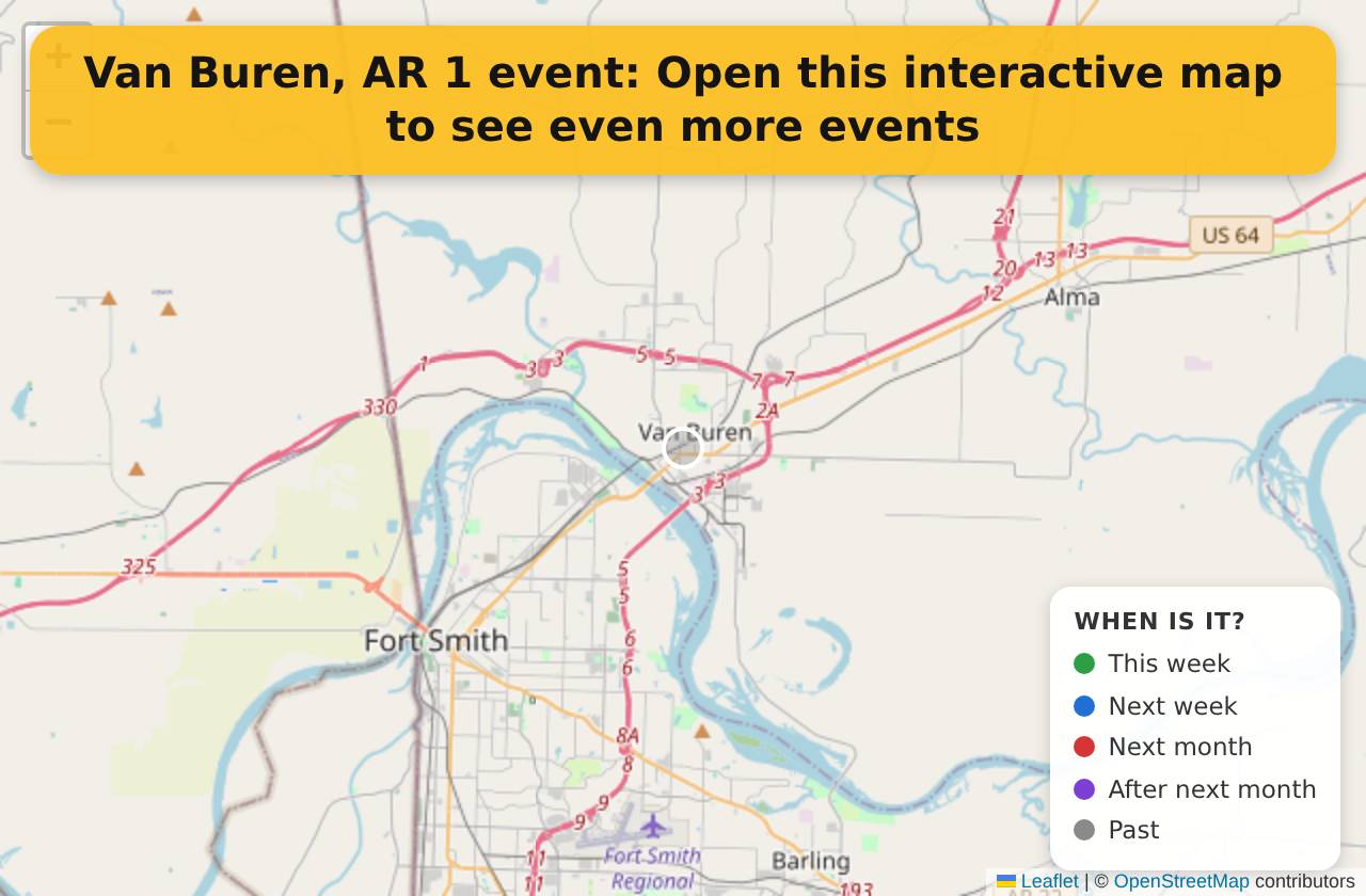 Map of events in Van Buren, AR on the interactive EVENTULIST map