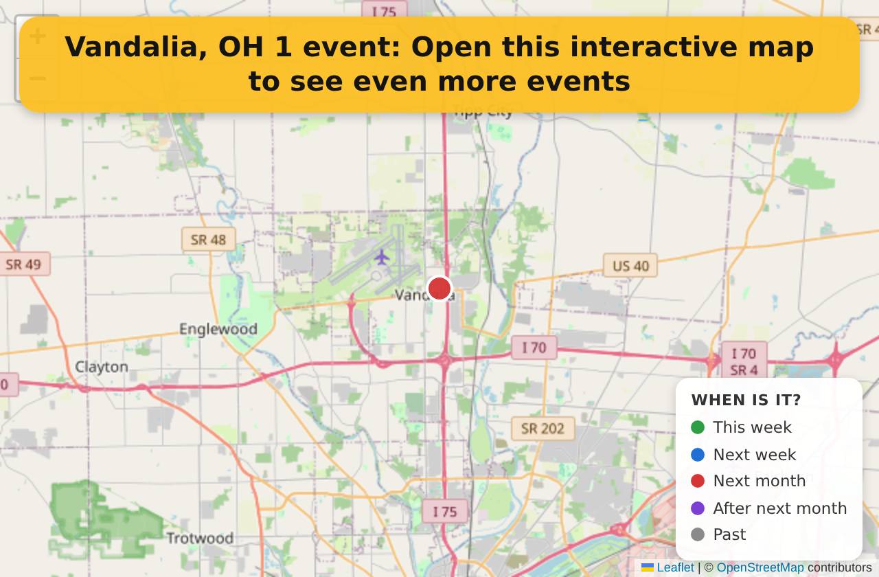 Map of events in Vandalia, OH on the interactive EVENTULIST map