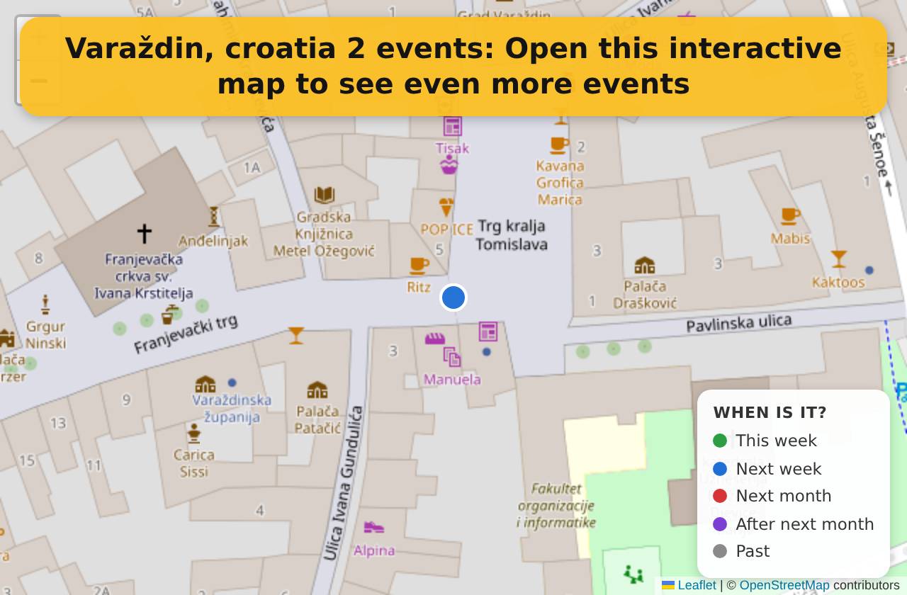 Map of events in Varaždin, croatia on the interactive EVENTULIST map