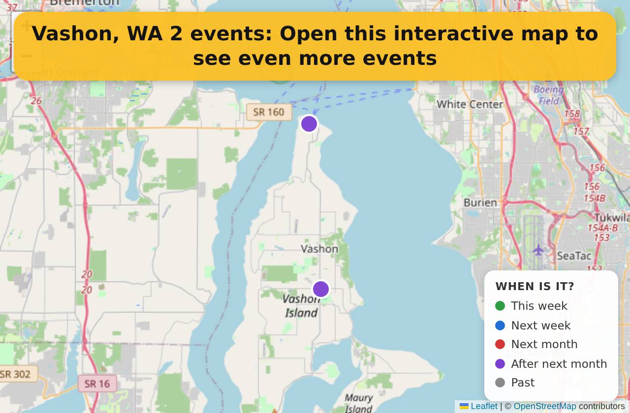 Map of events in Vashon, WA on the interactive EVENTULIST map