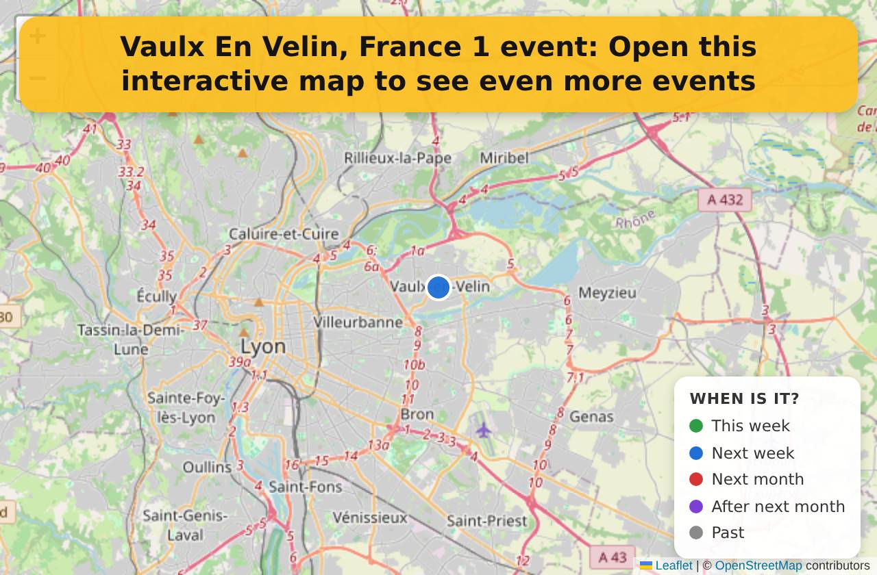 Map of events in Vaulx En Velin, France on the interactive EVENTULIST map