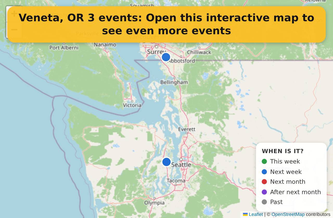 Map of events in Veneta, OR on the interactive EVENTULIST map
