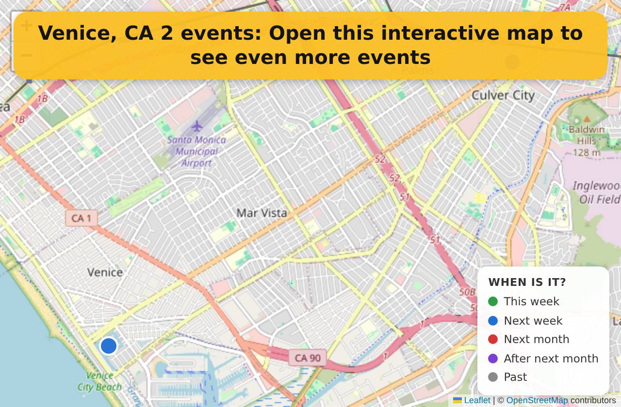 Map of events in Venice, CA on the interactive EVENTULIST map