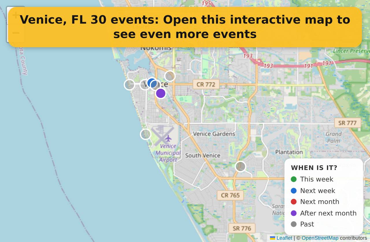 Map of events in Venice, FL on the interactive EVENTULIST map