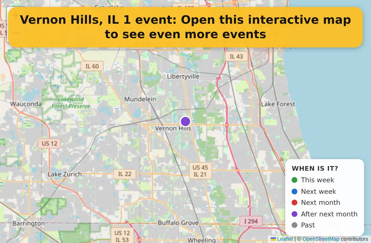 Map of events in Vernon Hills, IL on the interactive EVENTULIST map