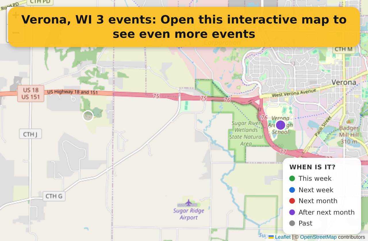 Map of events in Verona, WI on the interactive EVENTULIST map