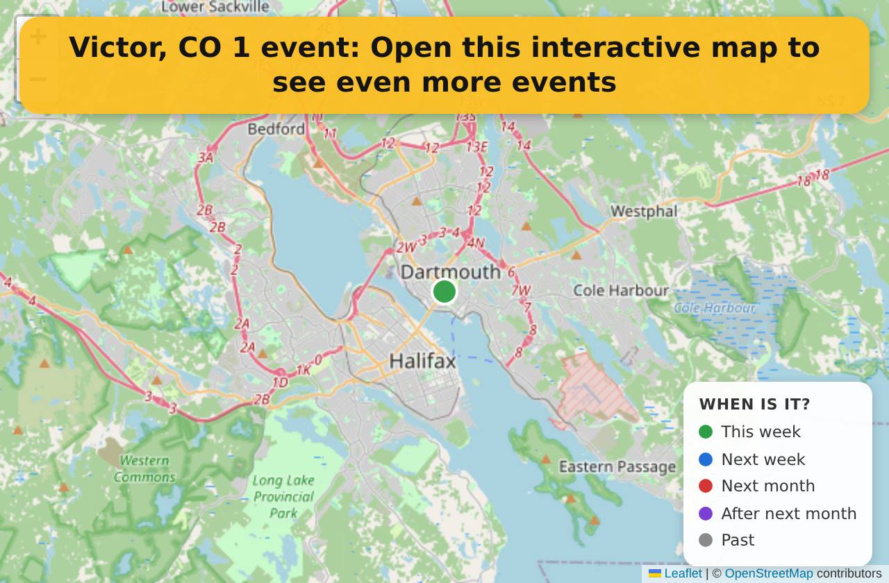 Map of events in Victor, CO on the interactive EVENTULIST map