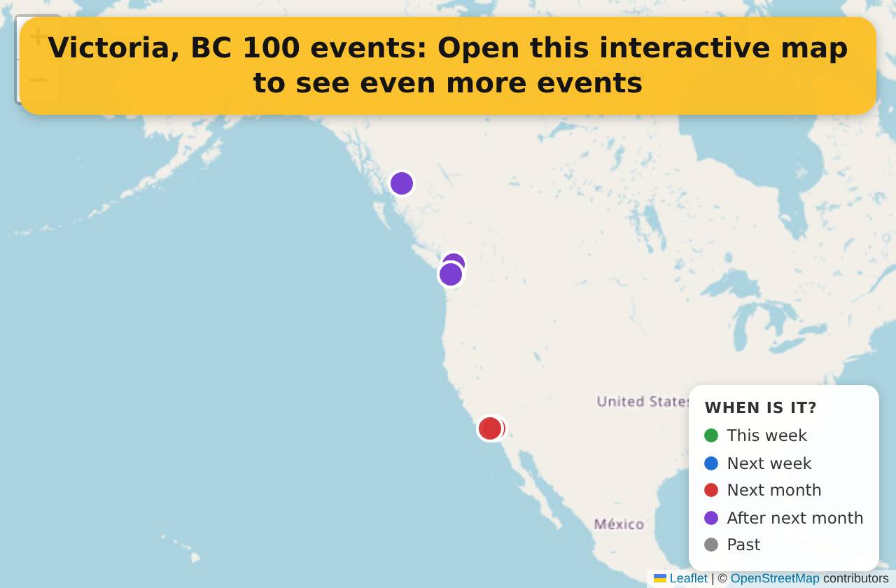 Map of events in Victoria, BC on the interactive EVENTULIST map