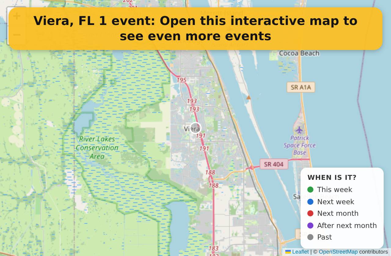 Map of events in Viera, FL on the interactive EVENTULIST map