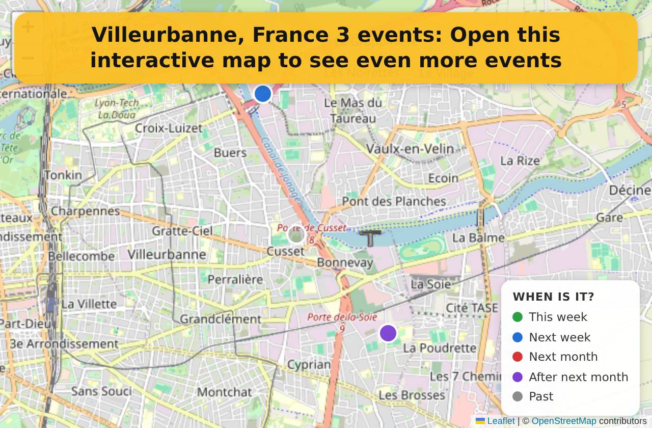 Map of events in Villeurbanne, France on the interactive EVENTULIST map