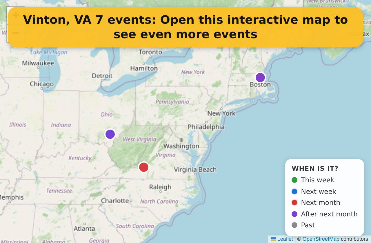 Map of events in Vinton, VA on the interactive EVENTULIST map