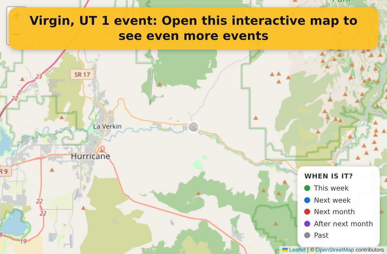 Map of events in Virgin, UT on the interactive EVENTULIST map