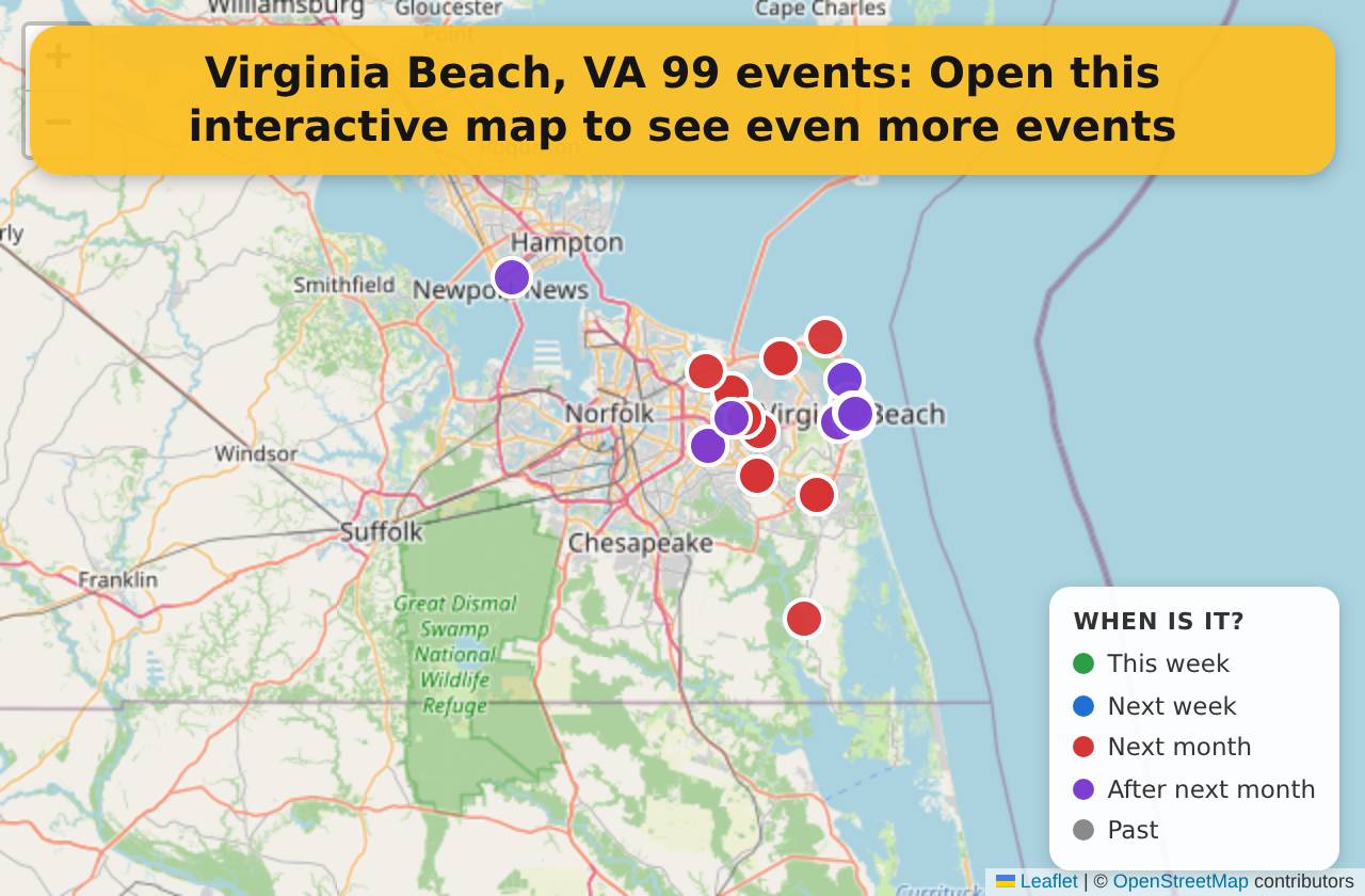 Map of events in Virginia Beach, VA on the interactive EVENTULIST map