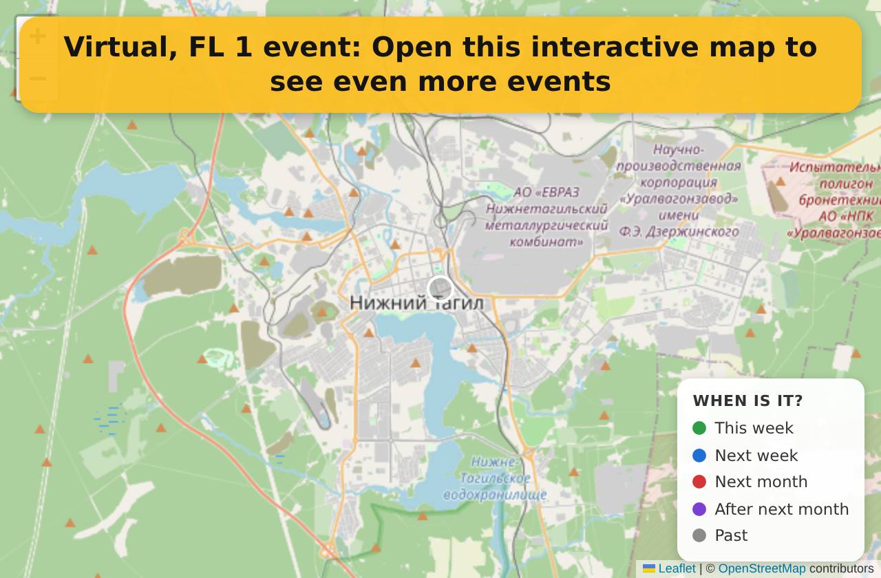 Map of events in Virtual, FL on the interactive EVENTULIST map