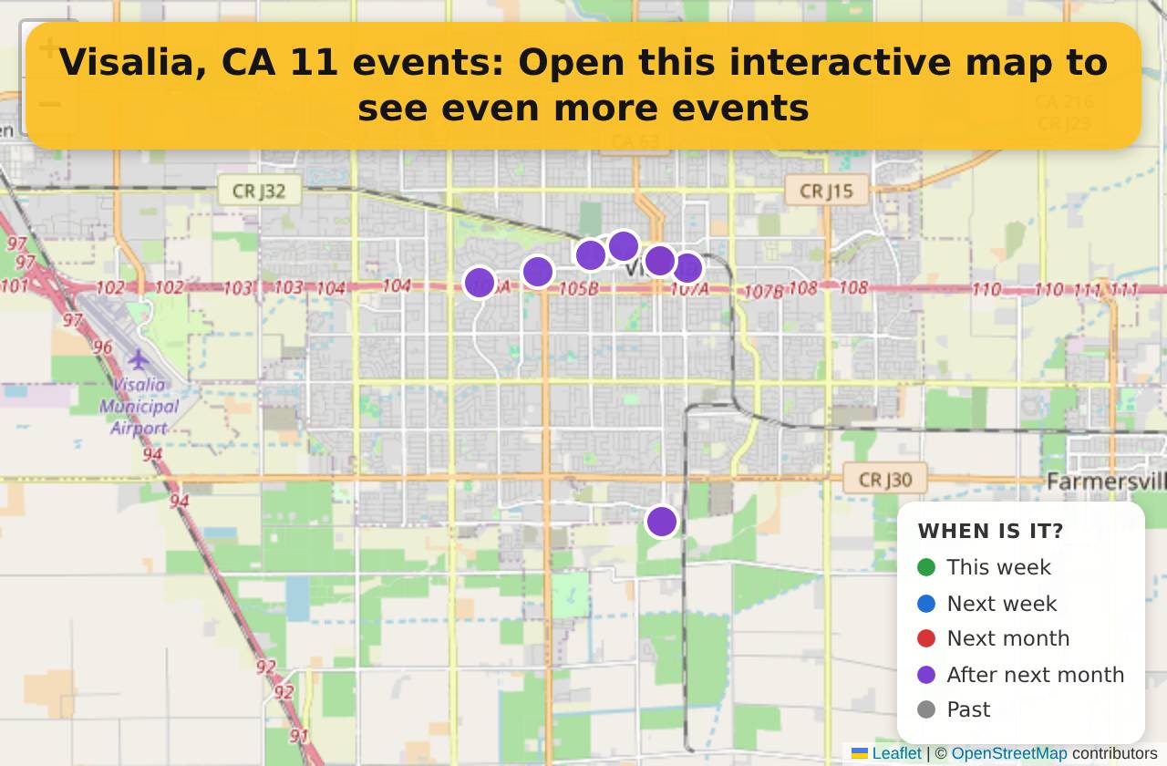 Map of events in Visalia, CA on the interactive EVENTULIST map