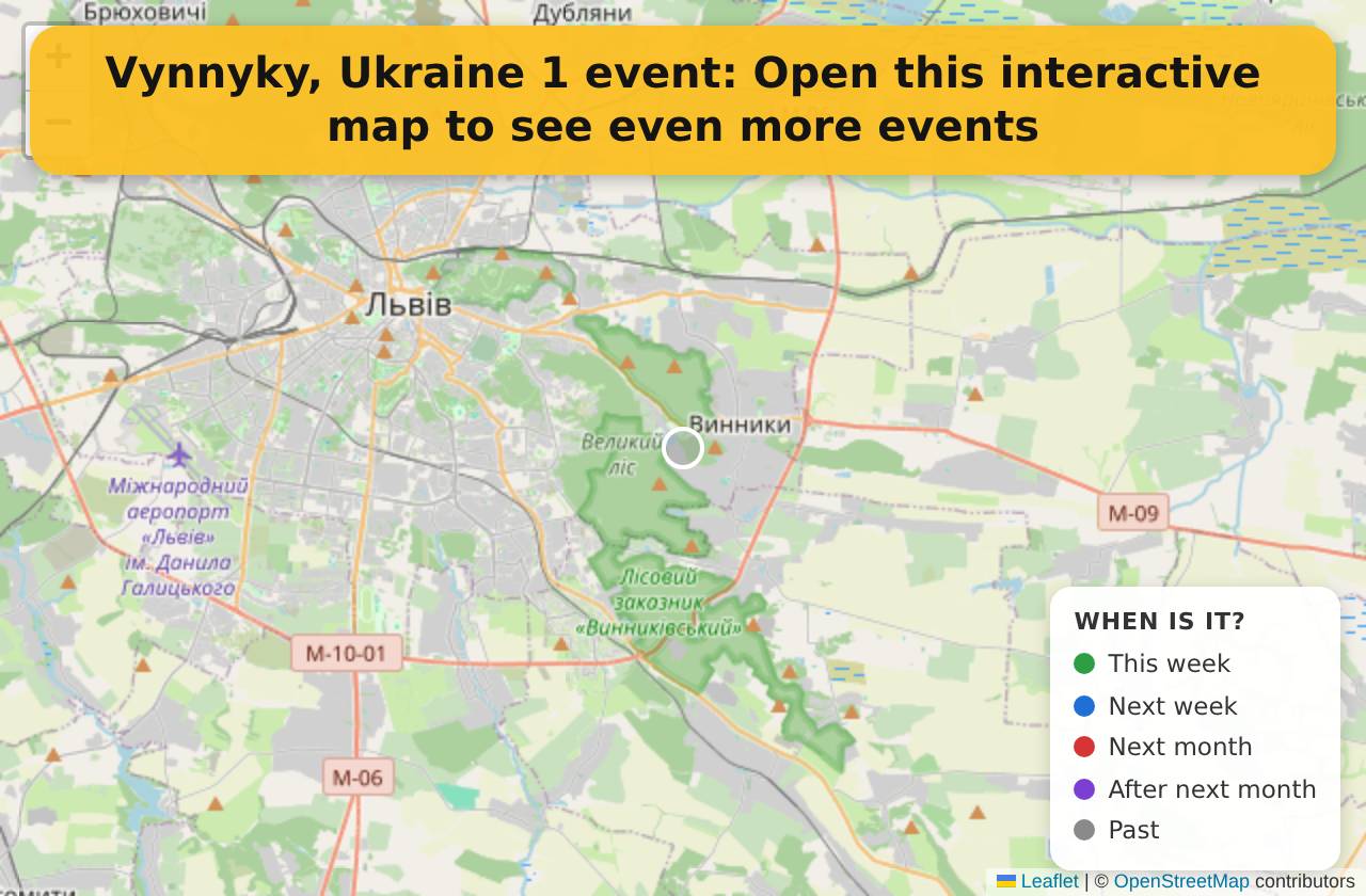 Map of events in Vynnyky, Ukraine on the interactive EVENTULIST map