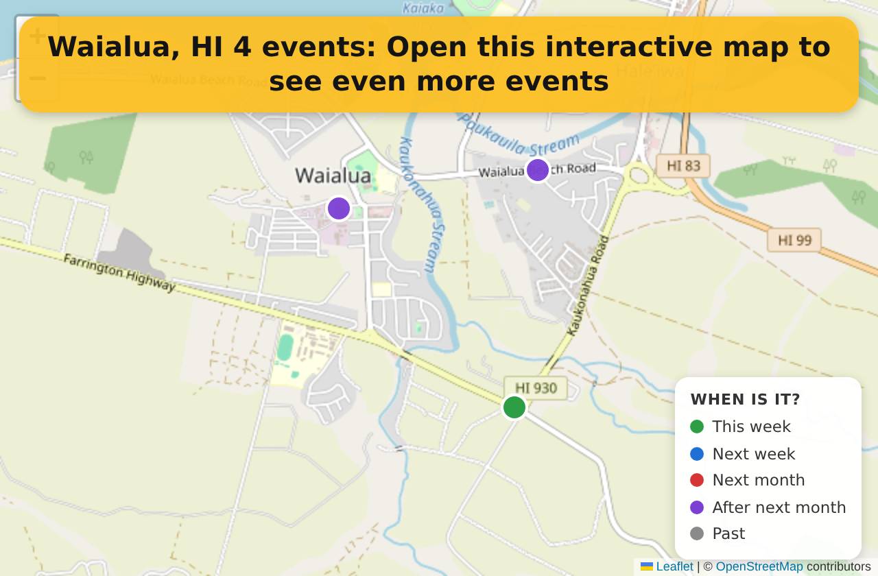 Map of events in Waialua, HI on the interactive EVENTULIST map