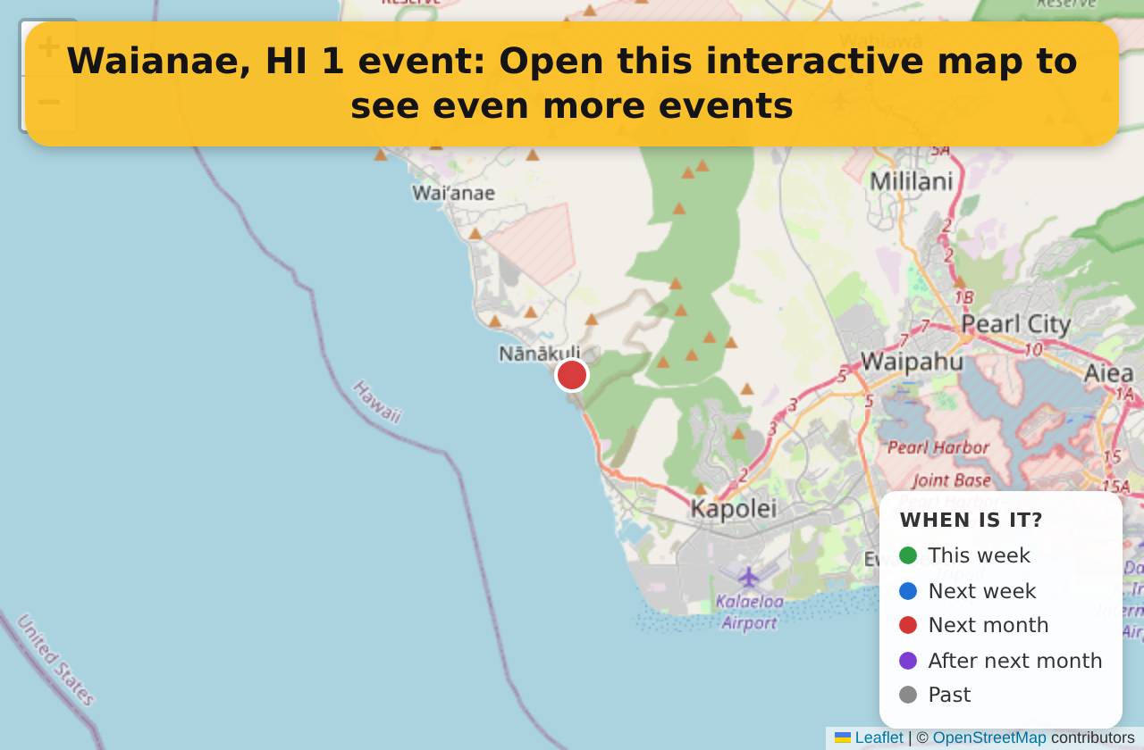 Map of events in Waianae, HI on the interactive EVENTULIST map