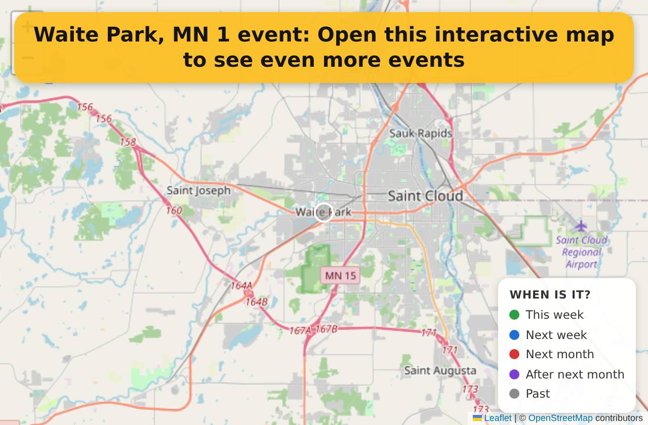 Map of events in Waite Park, MN on the interactive EVENTULIST map