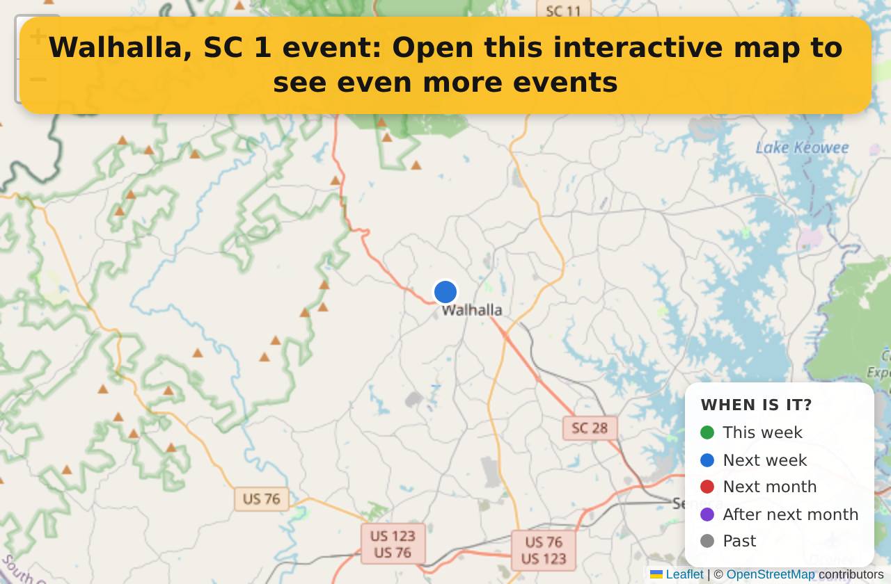 Map of events in Walhalla, SC on the interactive EVENTULIST map