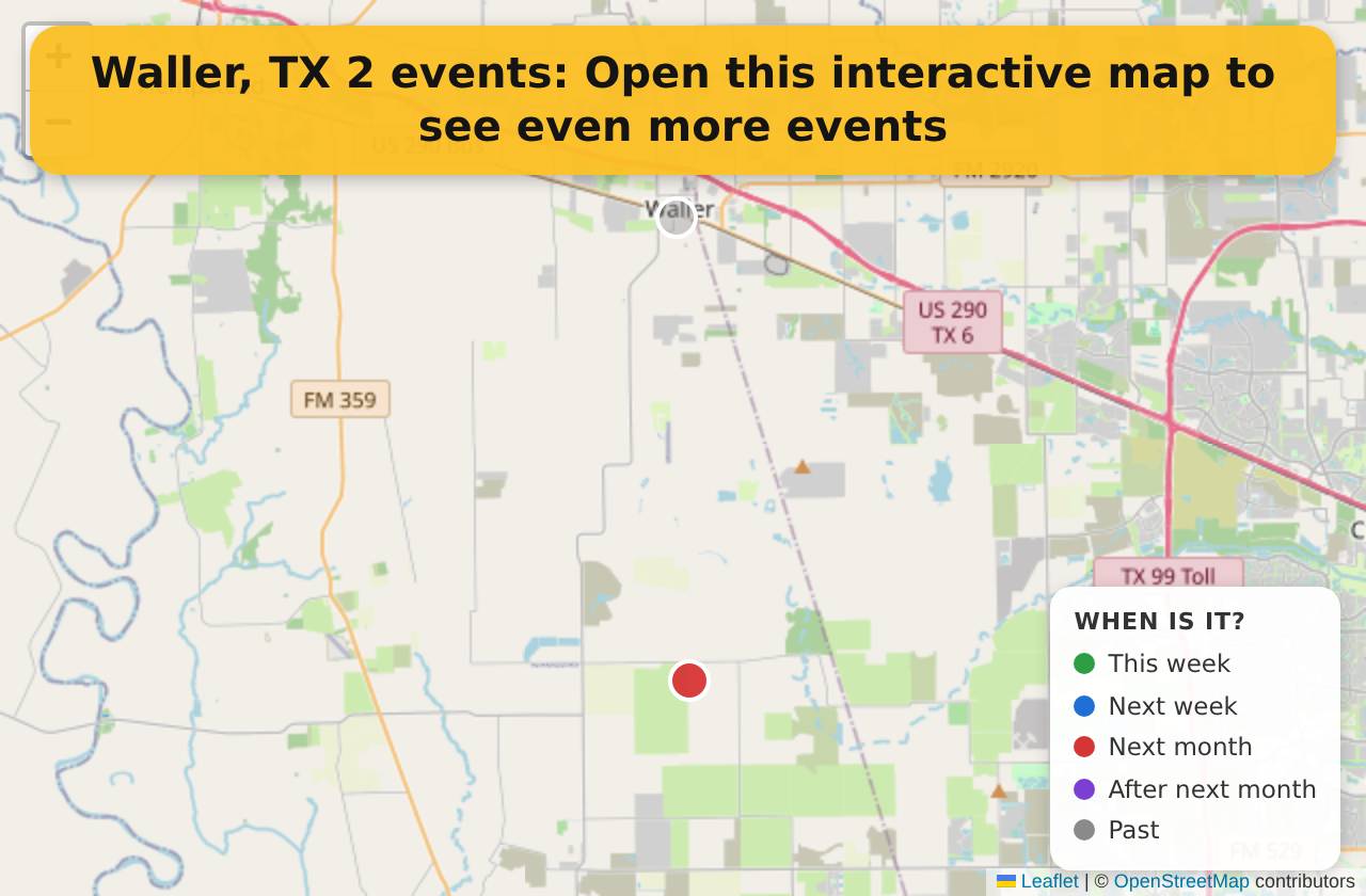 Map of events in Waller, TX on the interactive EVENTULIST map