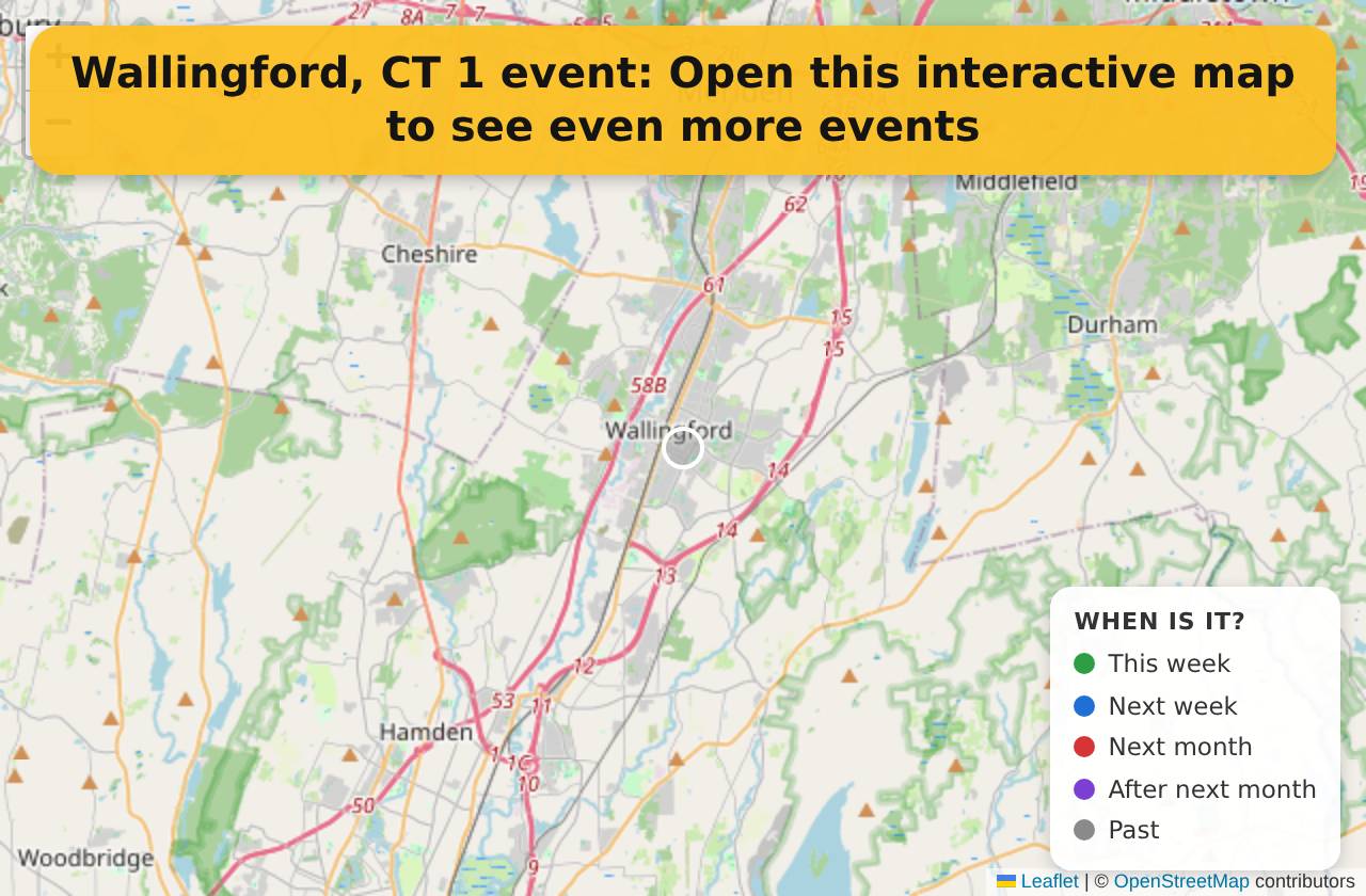 Map of events in Wallingford, CT on the interactive EVENTULIST map