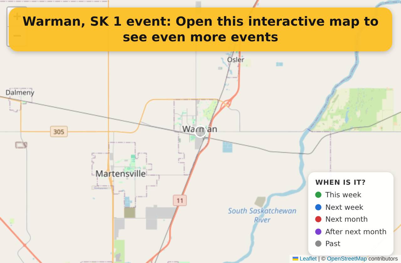 Map of events in Warman, SK on the interactive EVENTULIST map