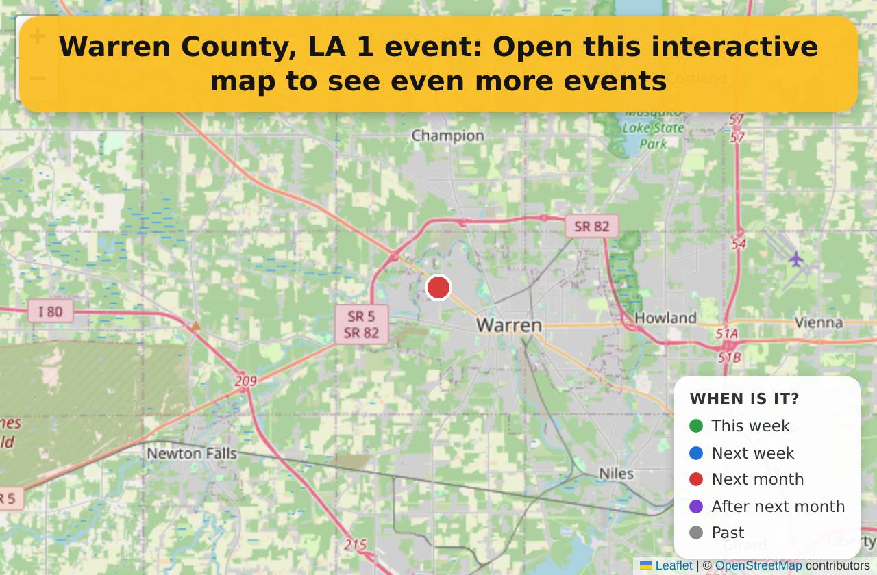 Map of events in Warren County, LA on the interactive EVENTULIST map