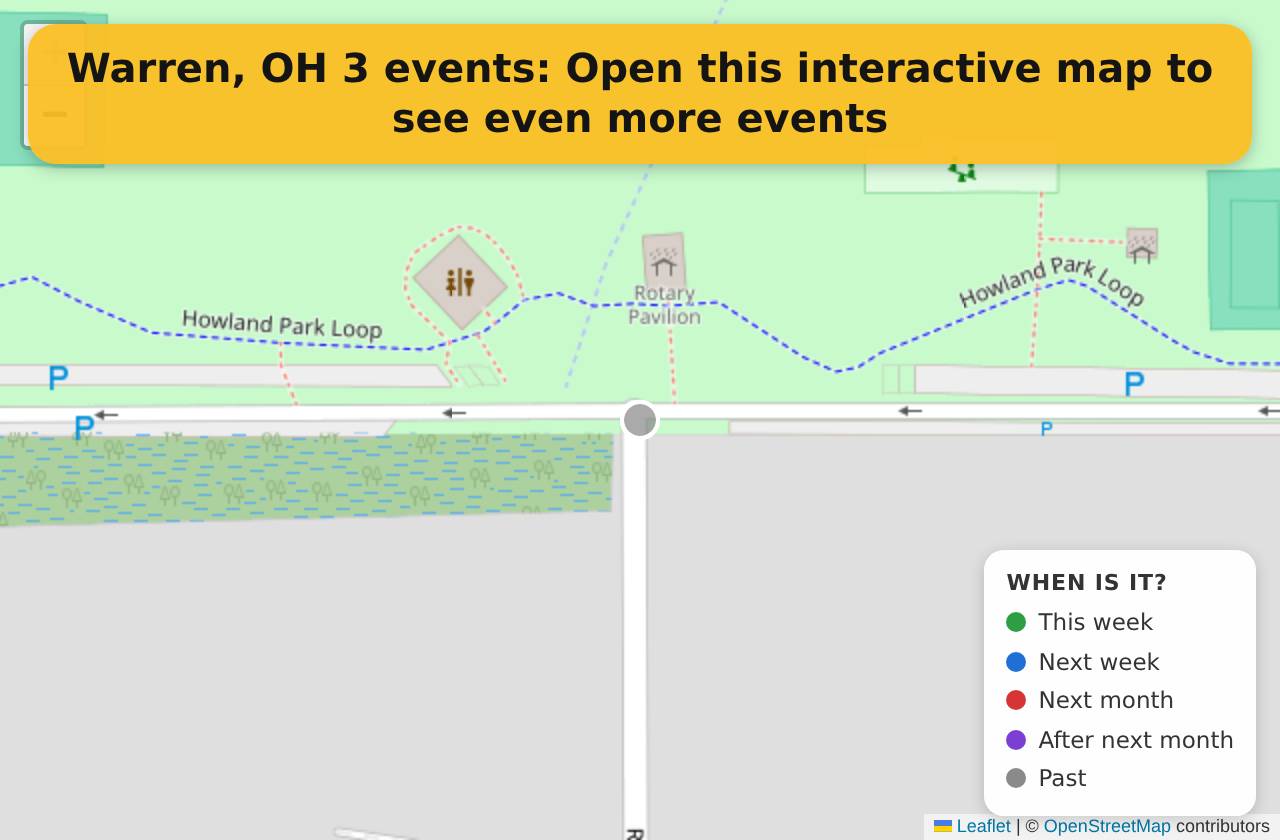 Map of events in Warren, OH on the interactive EVENTULIST map
