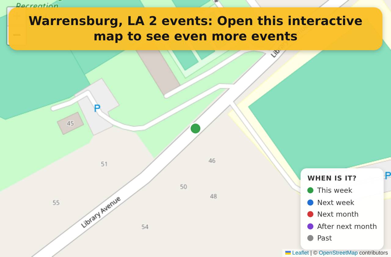 Map of events in Warrensburg, LA on the interactive EVENTULIST map