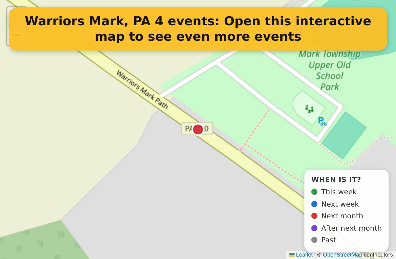 Map of events in Warriors Mark, PA on the interactive EVENTULIST map