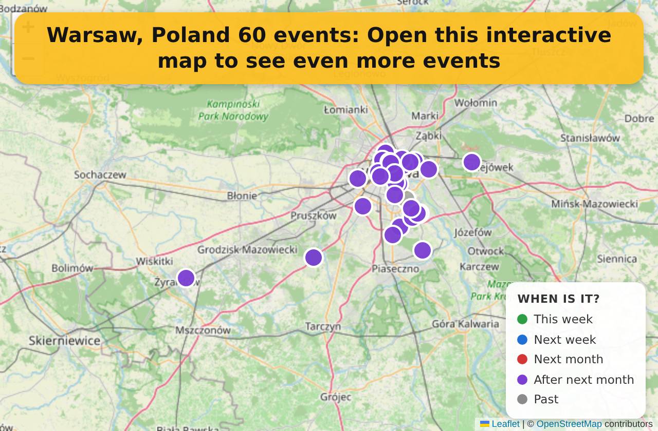 Map of events in Warsaw, Poland on the interactive EVENTULIST map