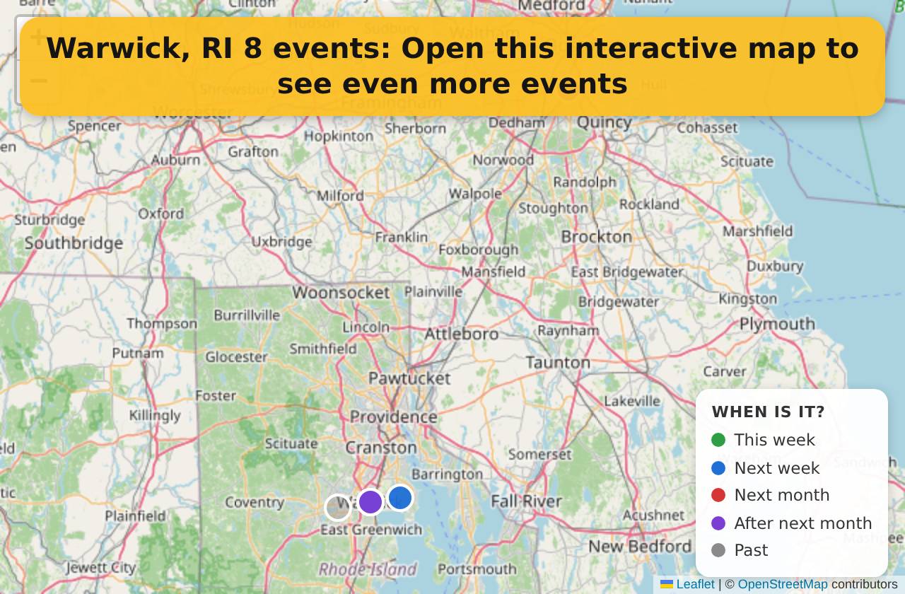 Map of events in Warwick, RI on the interactive EVENTULIST map