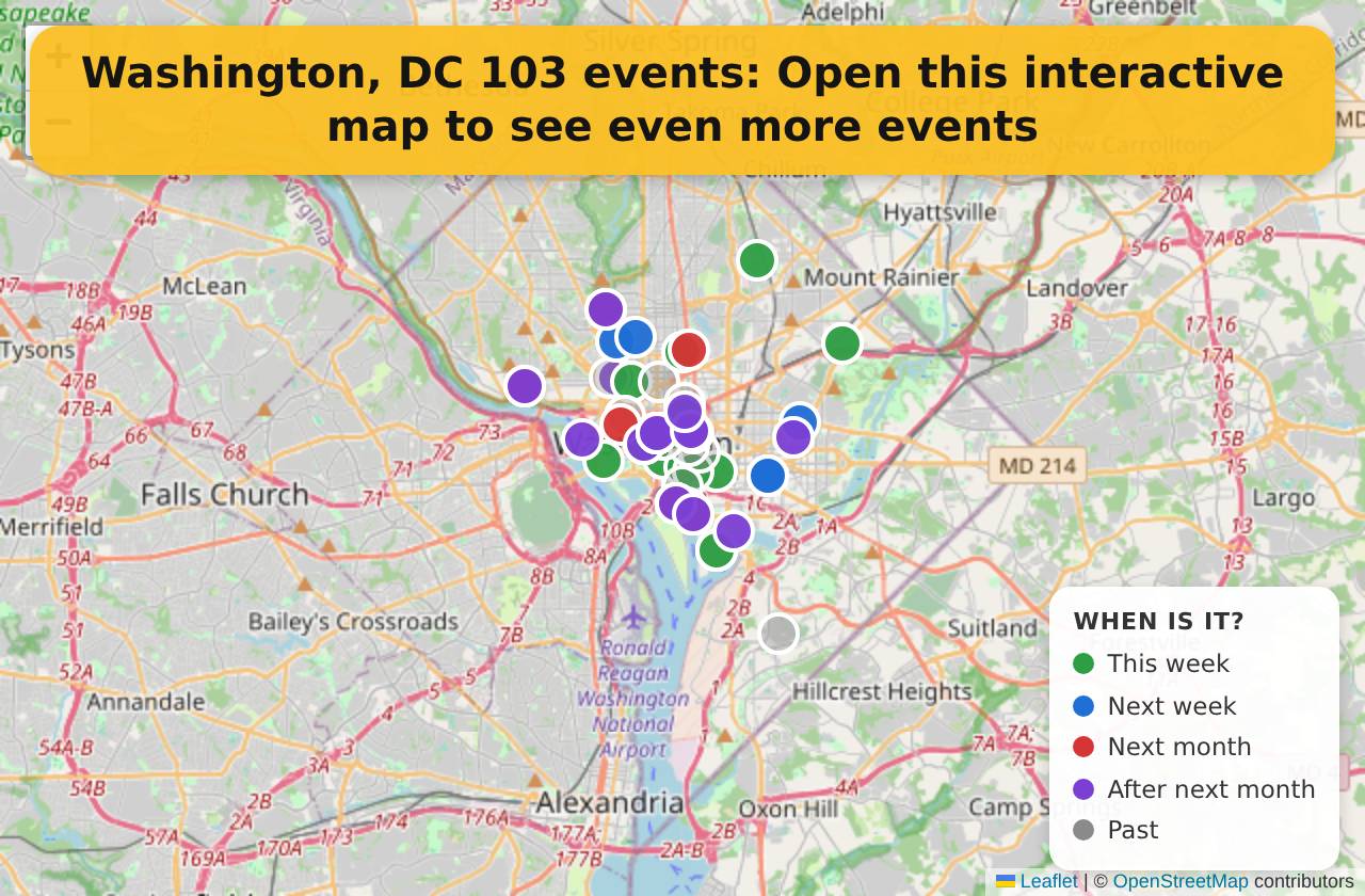 Map of events in Washington, DC on the interactive EVENTULIST map