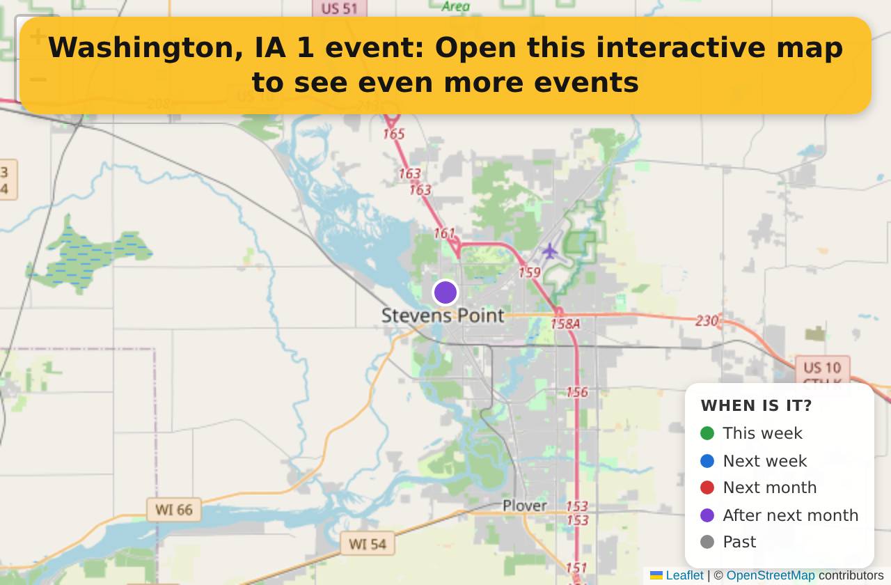 Map of events in Washington, IA on the interactive EVENTULIST map
