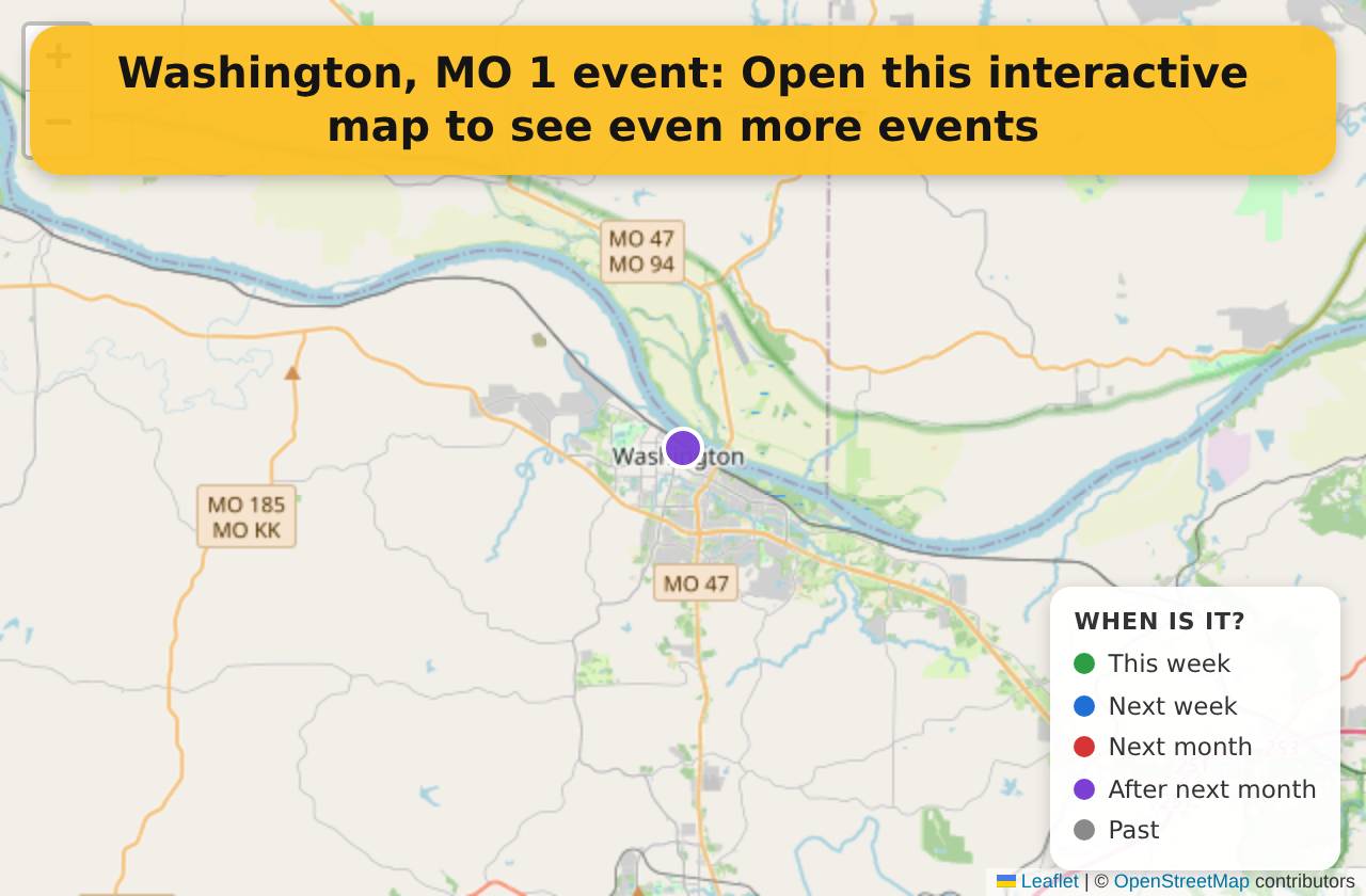 Map of events in Washington, MO on the interactive EVENTULIST map