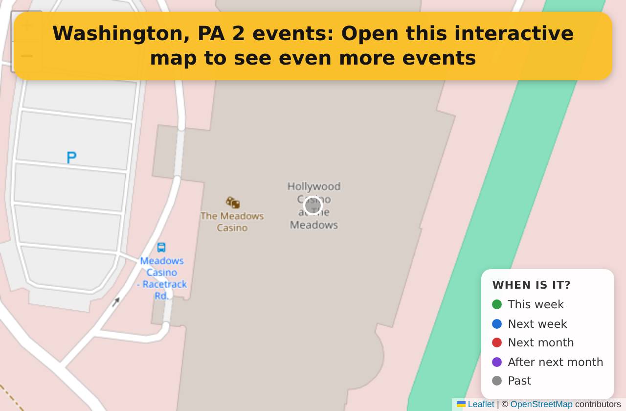 Map of events in Washington, PA on the interactive EVENTULIST map