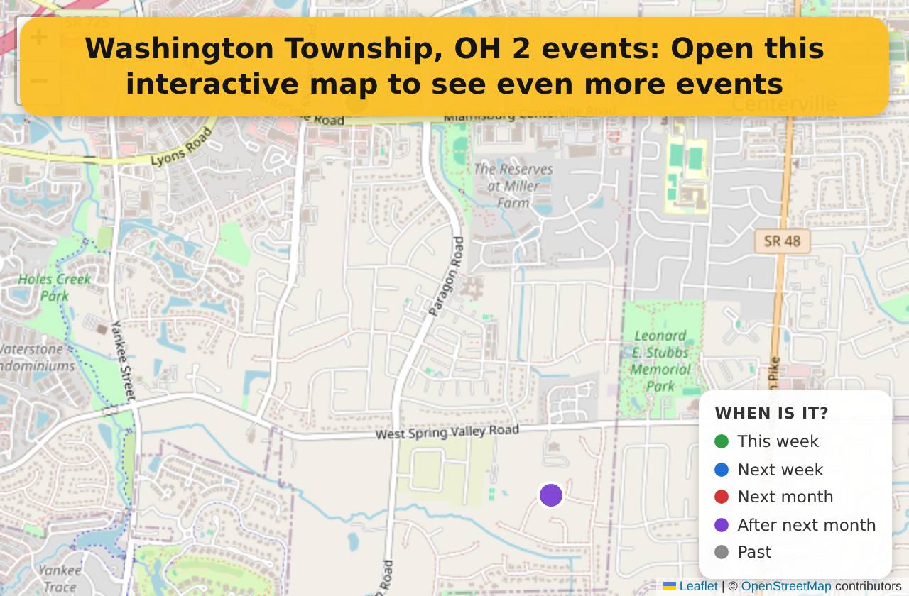 Map of events in Washington Township, OH on the interactive EVENTULIST map