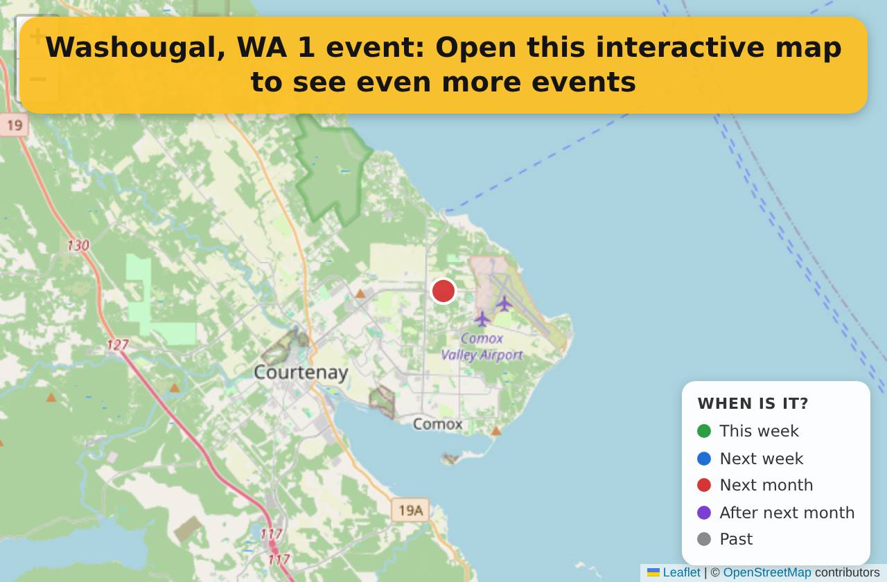 Map of events in Washougal, WA on the interactive EVENTULIST map