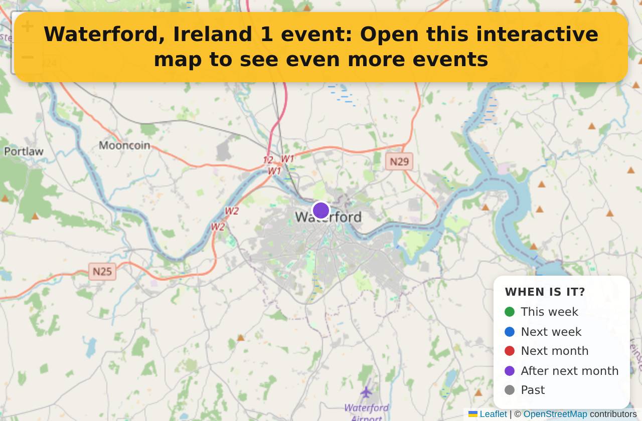 Map of events in Waterford, Ireland on the interactive EVENTULIST map