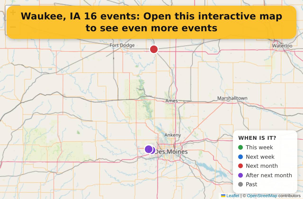Map of events in Waukee, IA on the interactive EVENTULIST map