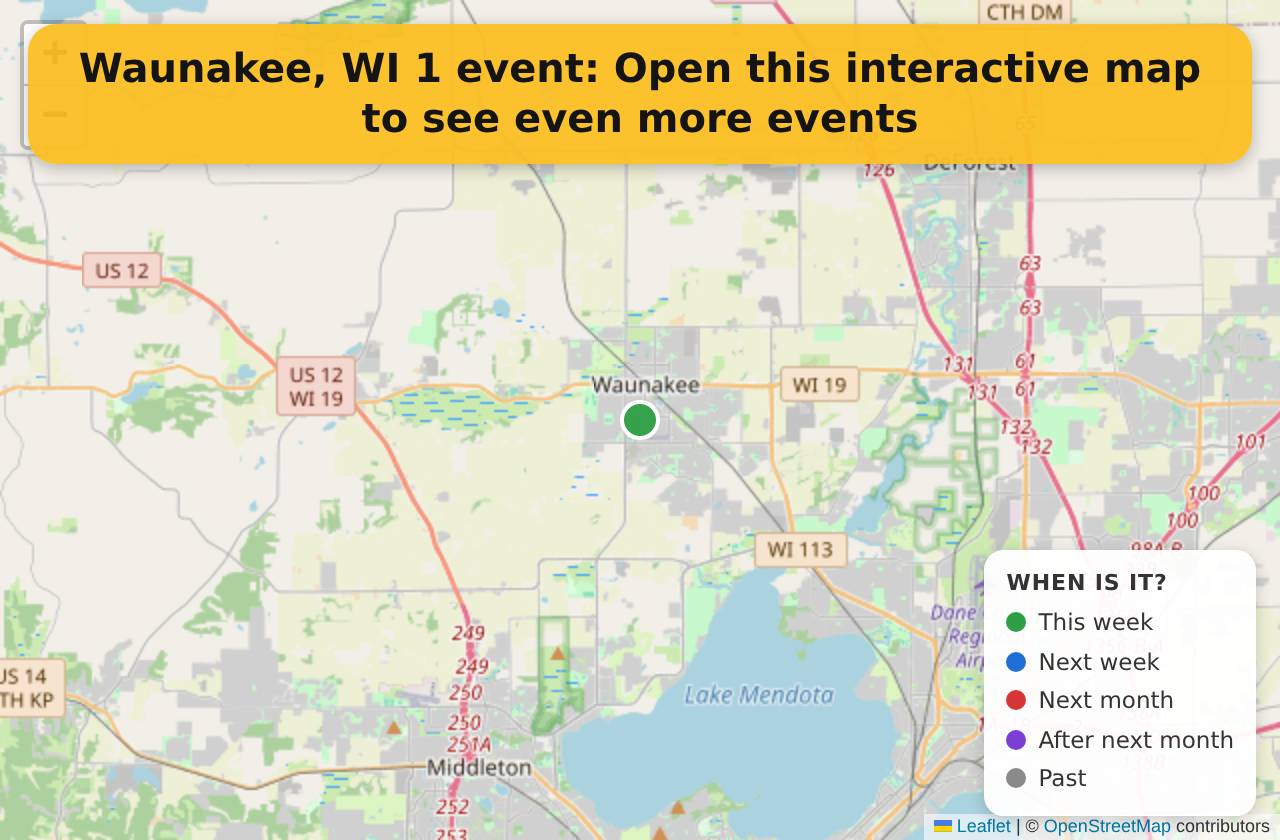 Map of events in Waunakee, WI on the interactive EVENTULIST map