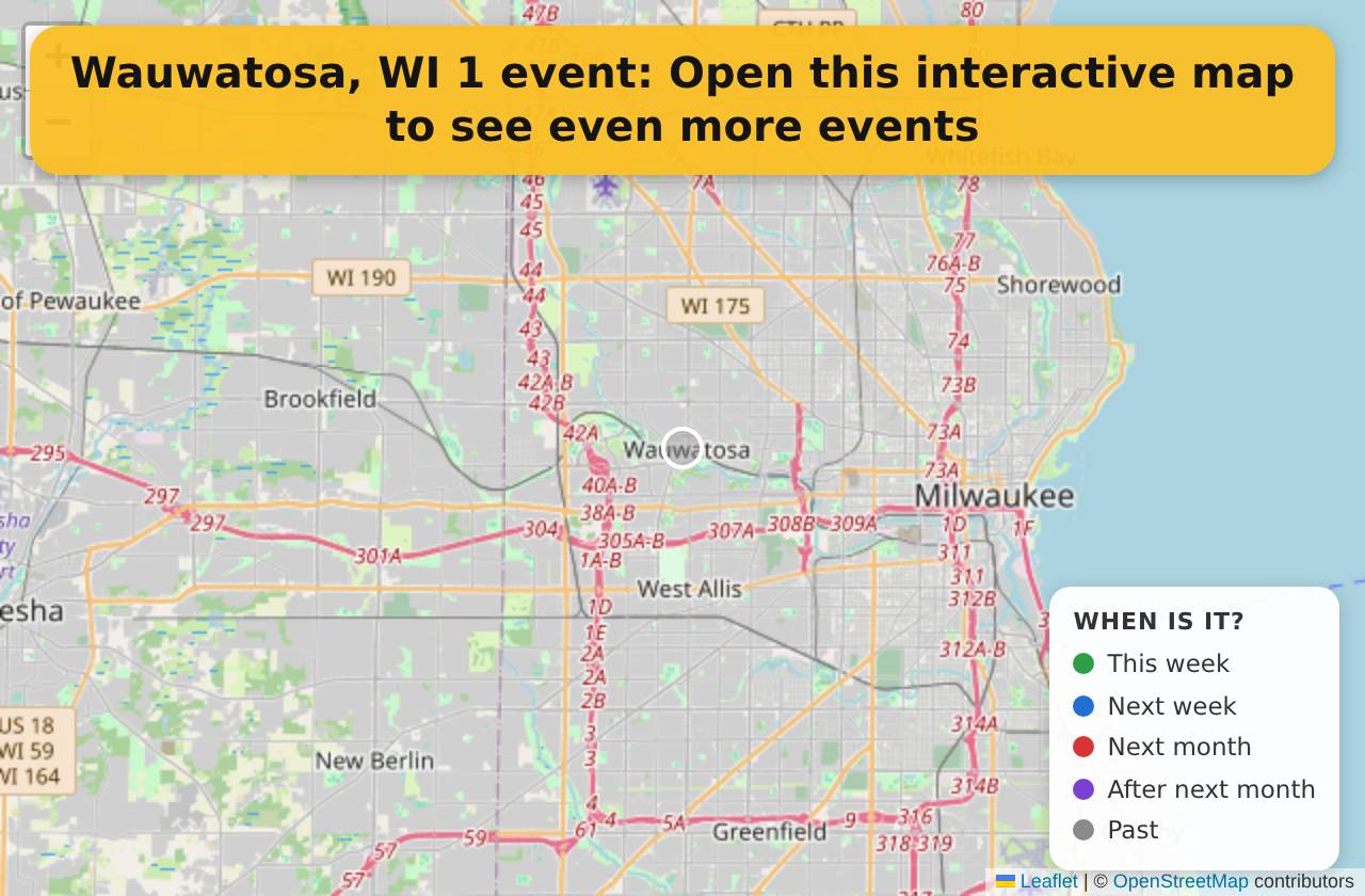 Map of events in Wauwatosa, WI on the interactive EVENTULIST map