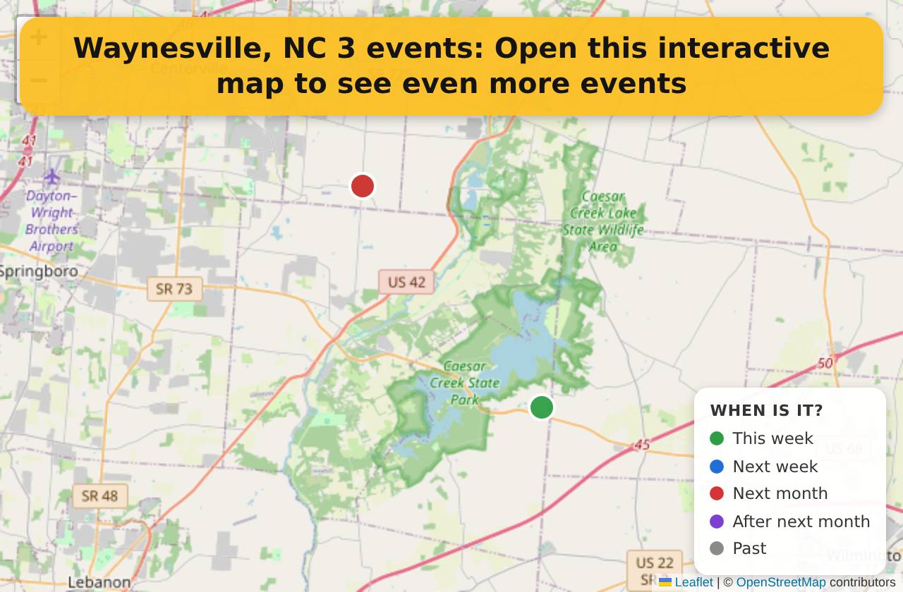 Map of events in Waynesville, NC on the interactive EVENTULIST map