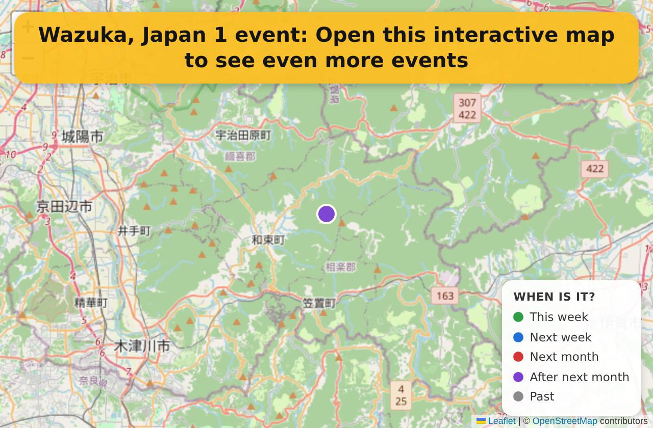Map of events in Wazuka, Japan on the interactive EVENTULIST map