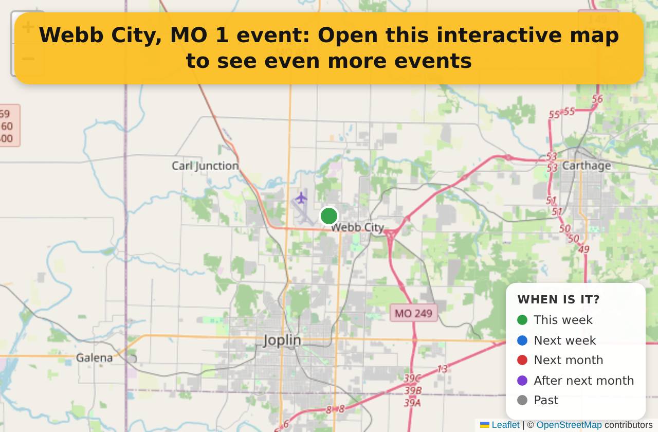 Map of events in Webb City, MO on the interactive EVENTULIST map